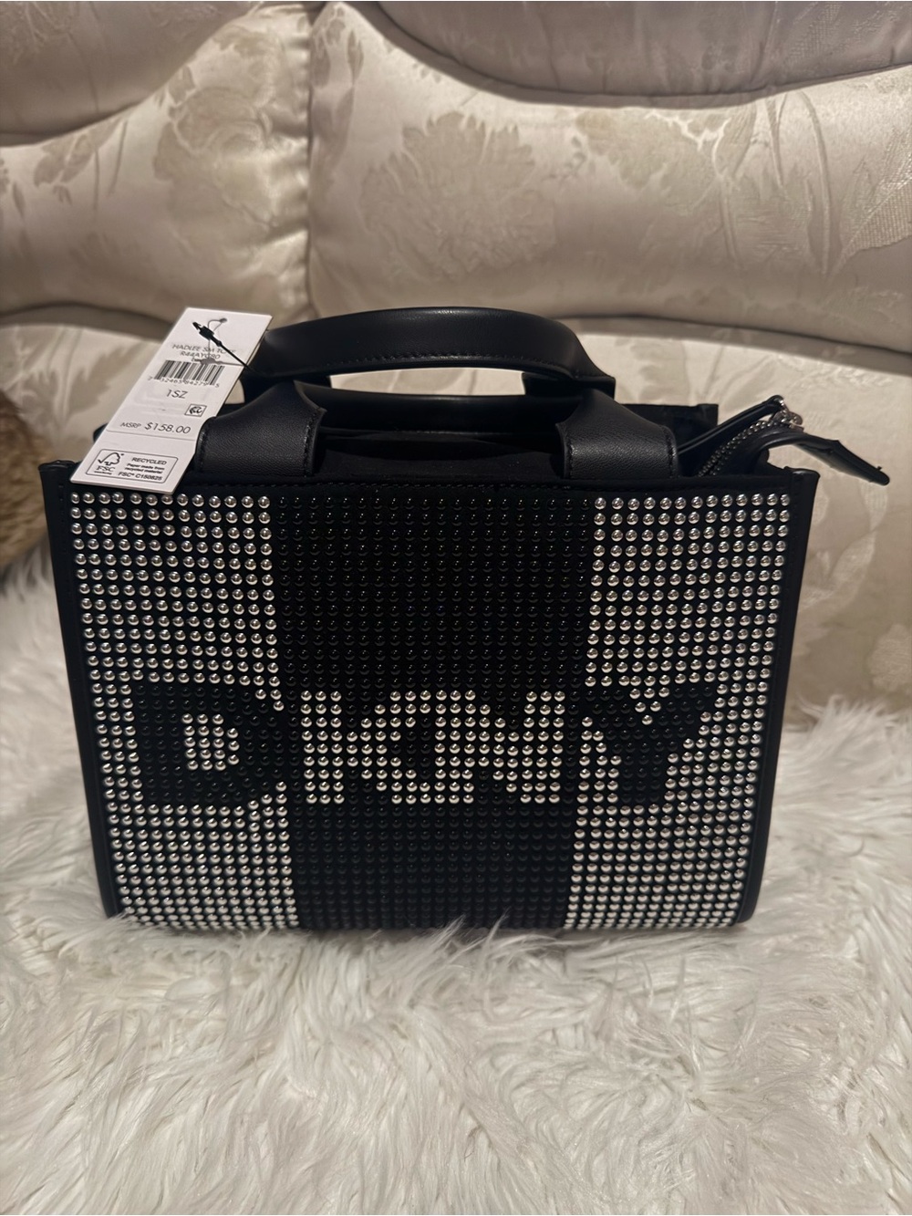 DKNY Black Crystal-Studded Logo Satchel